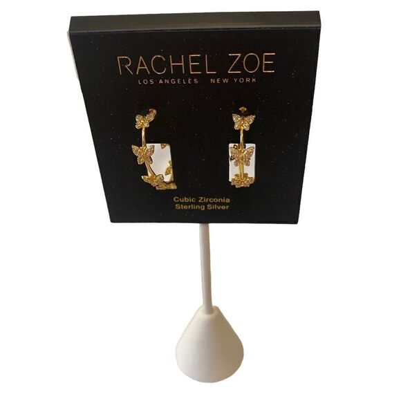 Rachel Zoe Sterling Silver & Cubic Zirconia Gold Toned Butterfly C Hoops. - Picture 1 of 5